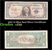 1957 $1 Blue Seal Silver Certificate Grades vf++