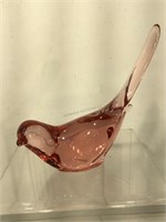 Fenton Pink glass bird, approx 6x2x5 inches