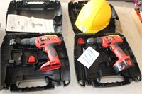 2 SKIL BATTERY DRILLS, NO CHARGER, HARD HAT