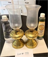 Brass Oil Lamps + Bottles of Oil