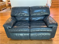 Blue Leather "PeopLoungers" Reclining Loveseat