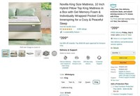 B7794  Novilla King Mattress 10 Inch Gel Memory F