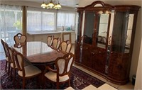 11 - DINING TABLE, 8 CHAIRS & CHINA HUTCH