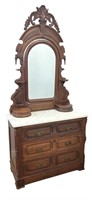 Lg 19th C 3 Dwr Carved Victorian Dresser w Mirror