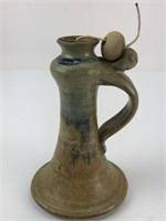 Signed Art Pottery Oil Lamp w/ Wick+ Burner Ball