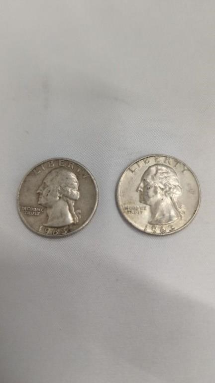 Set of 2 1963-D 90% Silver Quarter