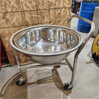 Large Stainless Mixing Bowl on wheels 30"× 30"