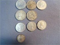 Canadian Coins 9 Queen Elizabeth Years 60 , 71 ,