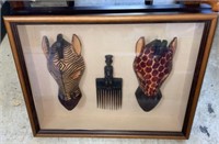 African Wooden Animal Masks, Zebra & Giraffe,