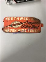 NORTHWESTERN WOVEN WIRE FENCE TIN SIGN, RUSTED,