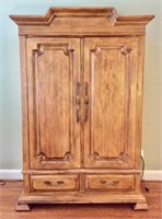 Maple finish entertainment cabinet, crown mold