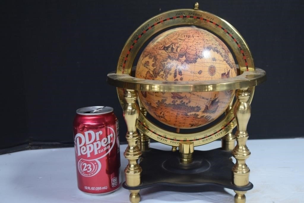 Small Globe With Brass Stand, Has Zodiac Signs On