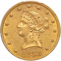 $10 1853/'2' PCGS AU55 CAC