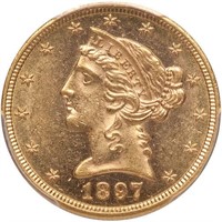 $5 1897-S PCGS MS62 CAC