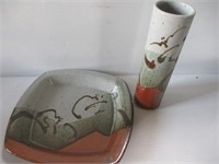 Art Fair Pottery Dish Vase Matching Set