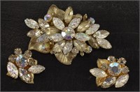 Vintage Judy Lee Crystal Pin & Earring Set