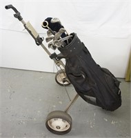 Set of Golf Clubs with Bag and Pull Cart