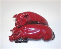 Royal Doulton large flambe double snoozing pigs
