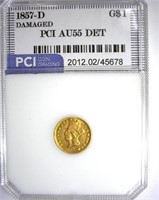 1857-D Gold $1 PCI AU-55 Details LISTS FOR $6000