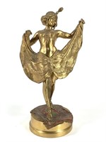 Fine Gilt Bronze "Windy Day" Figure, Bergmann 14"