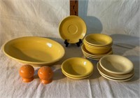 Fiestaware Yellow Serving Plate, (6) Saucers, (6)