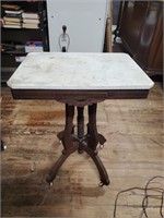 Antique Mahogany Marble Top Side Table w/Leg Issue