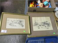 2 PEN & INK BOATS ART 10x14 & 15x17