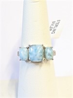 .925 Silver Larimar Radiant Cut Ring Size 7   CA