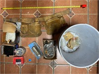 Carpenters Tool Belt, Bucket, Tile Spacers, Etc.