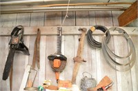 WALL CONTENTS, ELECTRIC CHAIN SAW, TRIMMER, MISC