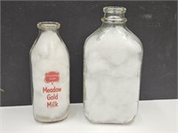 Vintage Meadow Gold QT & Half Gal  Milk Bottles