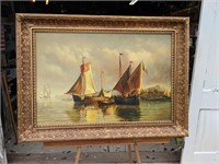 Large Beautifully framed Signed Ship art on canvas