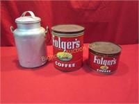 Vintage Can w/ Lid, Folgers Cans 3pc lot