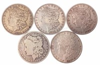 (5) 1880 Morgan 90% Silver Dollars