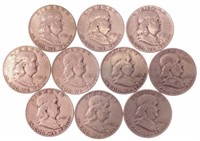 (10) 1951 Benjamin Franklin Silver Half Dollars