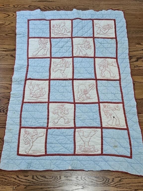 Vtg. Baby Quilt is Hand & Cross Stitched w/ Clowns