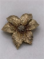 SIGNED JUDY LEE RHINESTONE FLOWER BROOCH