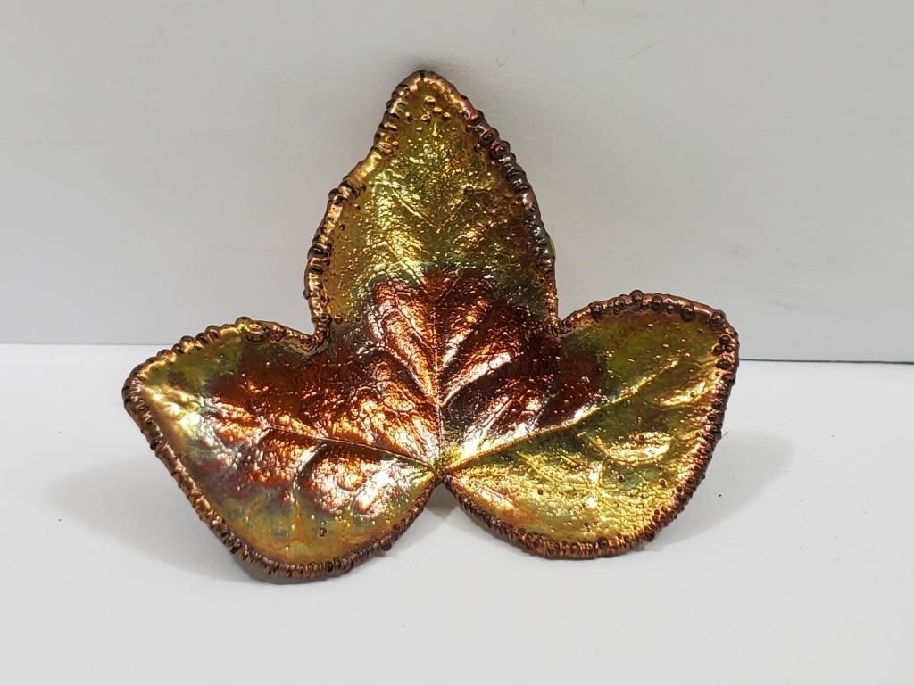 Real Leaf Dipped in Copper Brooch England