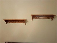 2 oak wall shelves