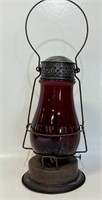 RARE ANTIQUE RED GLOBE RAILWAY LANTERN