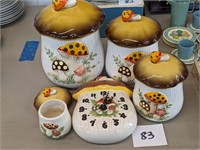 Ceramic Mushroom Cannisters and Clock