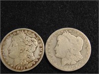 (2) Morgan Silver Dollars 1891, 1921-D