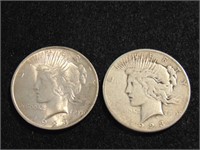 (2) Silver Peace Dollars, 1923-S, 1923