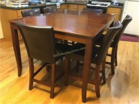 High Dining Room Table w 6 Padded Chairs
