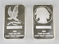 2 Five Troy Ounce Fine Silver Bars.
