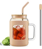 Glass Tumbler with Bamboo Lid and Straw, 40 oz
