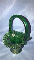 Fenton green iridescent basket with the grapevine