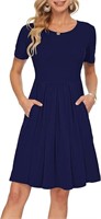 AUSELILY Women's Short Sleeve Dress - Medium Navy