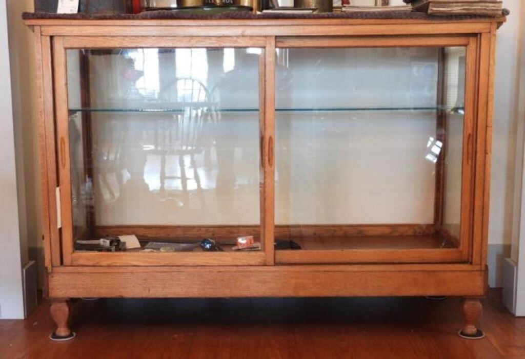 Antique Oak General Store glass top two door