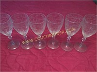 6 beautiful etched crystal stems